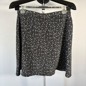 90s Floral VTG Mini Skirt Flowy Sz 13 Lightweight Academia Whimsygoth Y2K Black